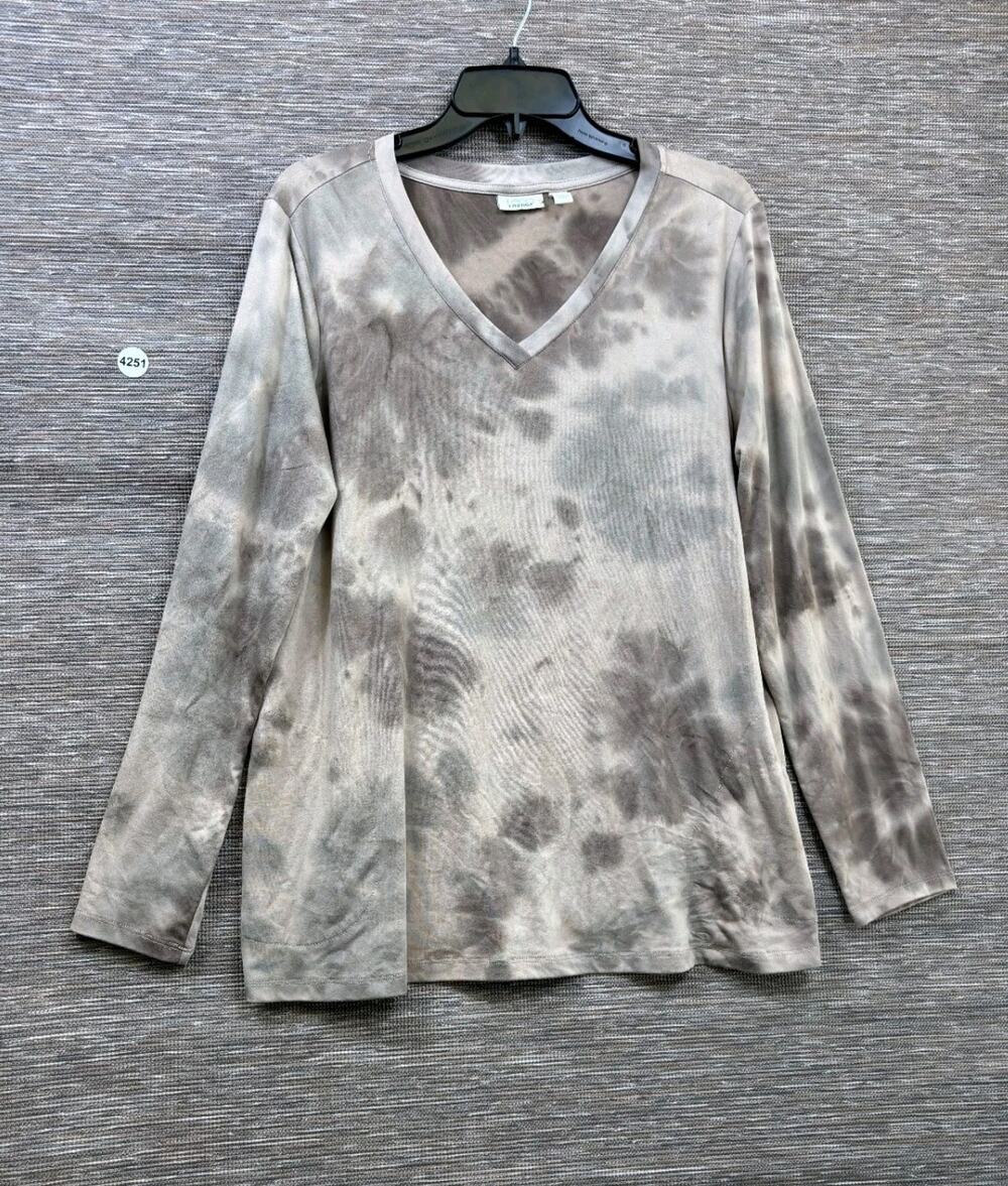 LOGO by Lori Goldstein Brushed Tie-Dye V-Neck Long Sleeve Top Size M A522770